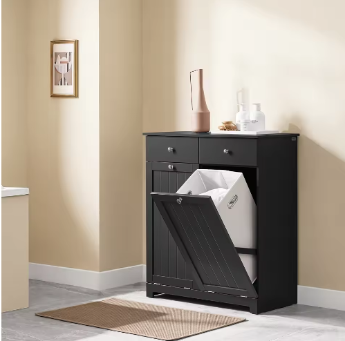 Badkamerkast met Wasmand en 2 Lades – Moderne Waskast van MDF, 78 × 90 × 38 cm