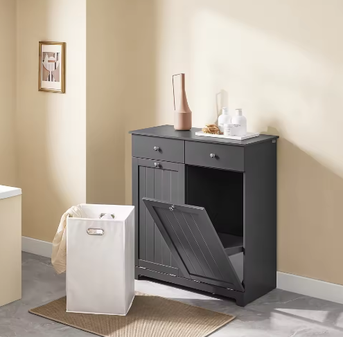 Badkamerkast met Wasmand en 2 Lades – Moderne Waskast van MDF, 78 × 90 × 38 cm