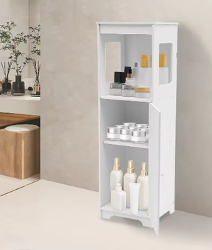 Badkamer Opbergkast met Deur en Planken – PVC Organizer 28 × 25 × 90 cm