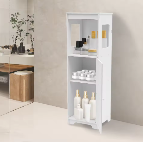 Badkamer Opbergkast met Deur en Planken – PVC Organizer 28 × 25 × 90 cm