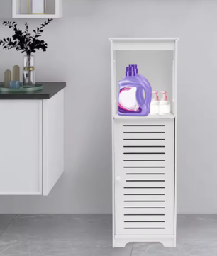 Badkamer Opbergkast met Deur en Planken – PVC Organizer 28 × 25 × 90 cm