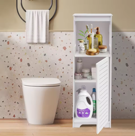Badkamer Opbergkast met Deur en Planken – PVC Organizer 28 × 25 × 90 cm