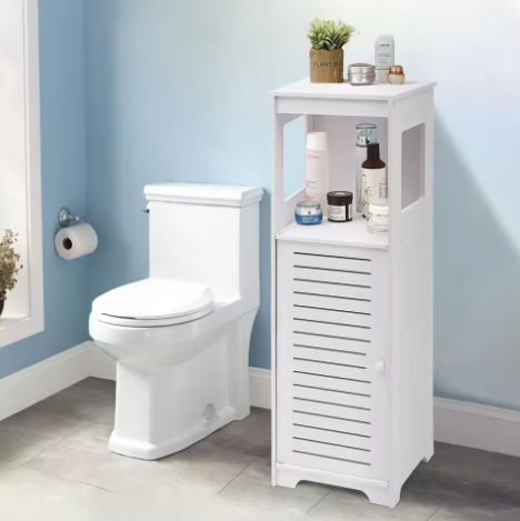 Badkamer Opbergkast met Deur en Planken – PVC Organizer 28 × 25 × 90 cm