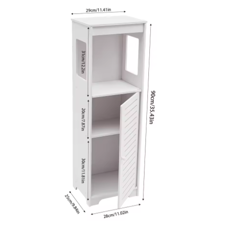 Badkamer Opbergkast met Deur en Planken – PVC Organizer 28 × 25 × 90 cm