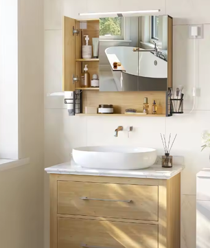 Badkamer Spiegelkast met Verlichting, Opbergruimte en Deuren