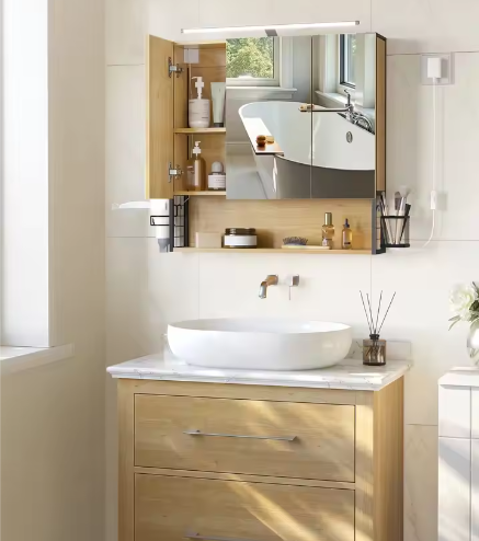 Badkamer Spiegelkast met Verlichting, Opbergruimte en Deuren