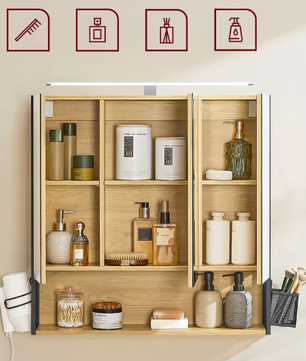 Badkamer Spiegelkast met Verlichting, Opbergruimte en Deuren