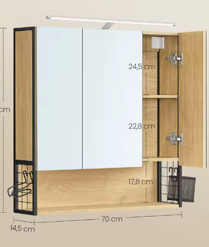 Badkamer Spiegelkast met Verlichting, Opbergruimte en Deuren