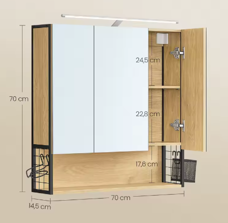 Badkamer Spiegelkast met Verlichting, Opbergruimte en Deuren