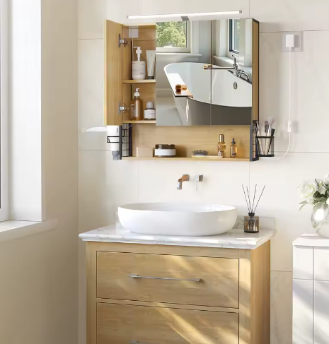 Badkamer Spiegelkast met Verlichting, Opbergruimte en Deuren