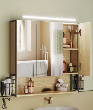 Badkamer Spiegelkast met Verlichting, Opbergruimte en Deuren