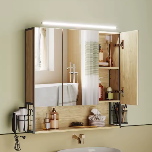 Badkamer Spiegelkast met Verlichting, Opbergruimte en Deuren