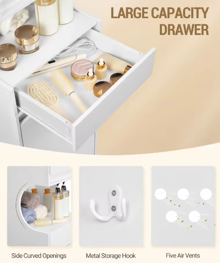 Hoge Badkamerkast met Wasmand, Deur en Lade – Ruim Opbergmeubel Wit