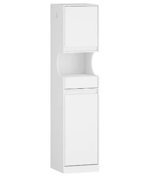 Hoge Badkamerkast met Wasmand, Deur en Lade – Ruim Opbergmeubel Wit