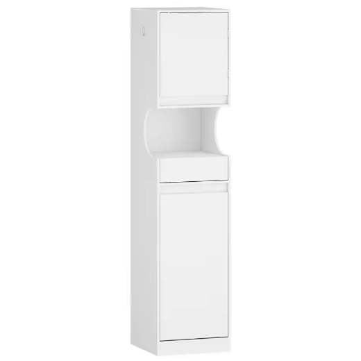 Hoge Badkamerkast met Wasmand, Deur en Lade – Ruim Opbergmeubel Wit