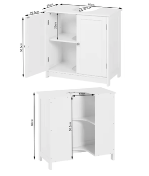 Badkamerkast Onder Wastafel – Vloerstaande Organizer met 2 Deuren, 60x30x60 cm