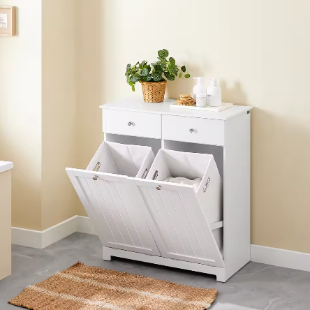 Badkamergarderobe met Wasmanden en 2 Lades – Moderne Waskast van MDF, 78x38x90 cm