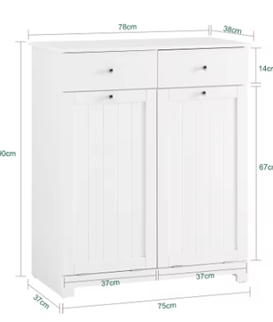 Badkamergarderobe met Wasmanden en 2 Lades – Moderne Waskast van MDF, 78x38x90 cm