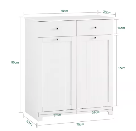 Badkamergarderobe met Wasmanden en 2 Lades – Moderne Waskast van MDF, 78x38x90 cm