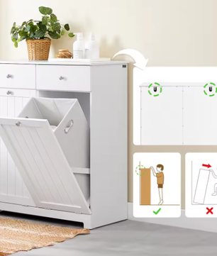 Badkamergarderobe met Wasmanden en 2 Lades – Moderne Waskast van MDF, 78x38x90 cm