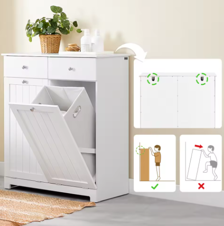 Badkamergarderobe met Wasmanden en 2 Lades – Moderne Waskast van MDF, 78x38x90 cm