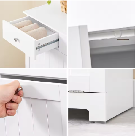 Badkamergarderobe met Wasmanden en 2 Lades – Moderne Waskast van MDF, 78x38x90 cm