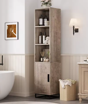 Smal Badkamermeubel 178 cm – Hoge Opbergkast met Deur en Verstelbare Plank