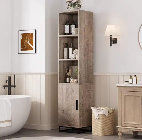 Smal Badkamermeubel 178 cm – Hoge Opbergkast met Deur en Verstelbare Plank