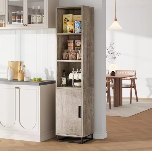 Smal Badkamermeubel 178 cm – Hoge Opbergkast met Deur en Verstelbare Plank