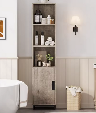 Smal Badkamermeubel 178 cm – Hoge Opbergkast met Deur en Verstelbare Plank
