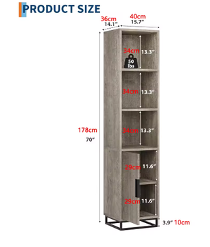 Smal Badkamermeubel 178 cm – Hoge Opbergkast met Deur en Verstelbare Plank