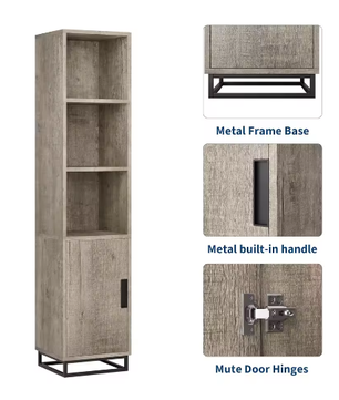 Smal Badkamermeubel 178 cm – Hoge Opbergkast met Deur en Verstelbare Plank