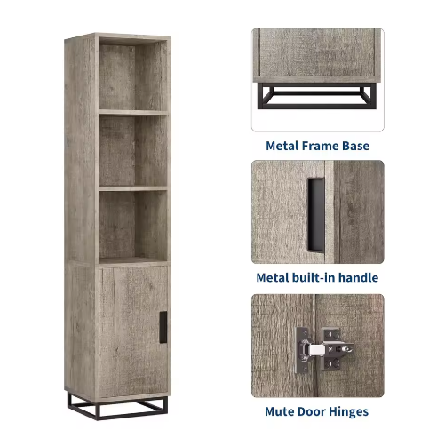 Smal Badkamermeubel 178 cm – Hoge Opbergkast met Deur en Verstelbare Plank