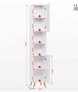 Witte Smalle Badkamerkast 180 cm – Vloerstaande Opbergkast met Verstelbare Planken