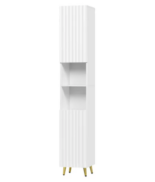 Witte Smalle Badkamerkast 180 cm – Vloerstaande Opbergkast met Verstelbare Planken