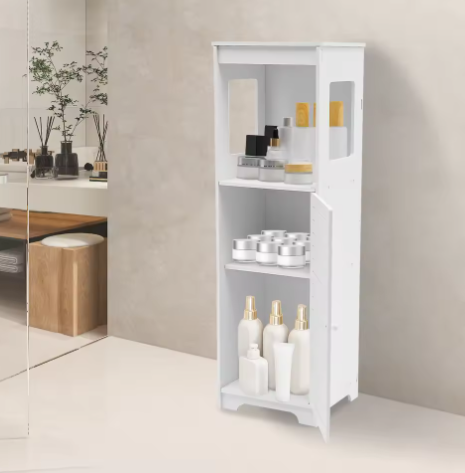 Badkamer Opbergkast Wit van PVC – Smalle Vloerstaande Kast met Deur en Planken 28 × 25 × 90 cm