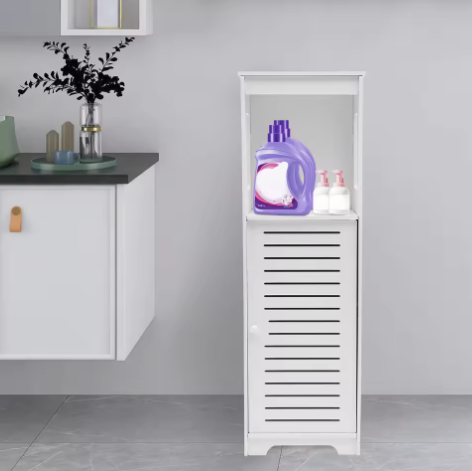 Badkamer Opbergkast Wit van PVC – Smalle Vloerstaande Kast met Deur en Planken 28 × 25 × 90 cm