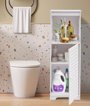 Badkamer Opbergkast Wit van PVC – Smalle Vloerstaande Kast met Deur en Planken 28 × 25 × 90 cm