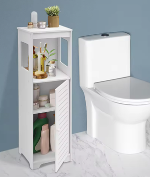 Badkamer Opbergkast Wit van PVC – Smalle Vloerstaande Kast met Deur en Planken 28 × 25 × 90 cm