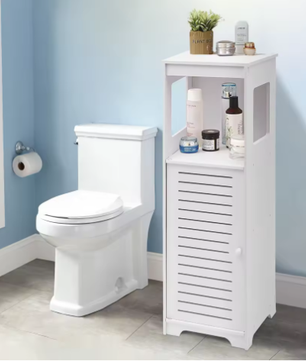 Badkamer Opbergkast Wit van PVC – Smalle Vloerstaande Kast met Deur en Planken 28 × 25 × 90 cm