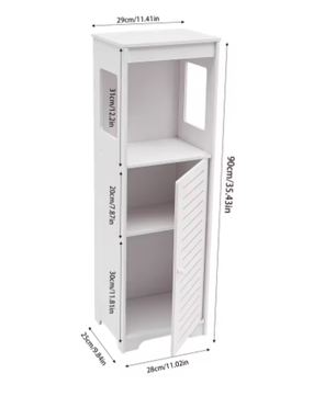 Badkamer Opbergkast Wit van PVC – Smalle Vloerstaande Kast met Deur en Planken 28 × 25 × 90 cm