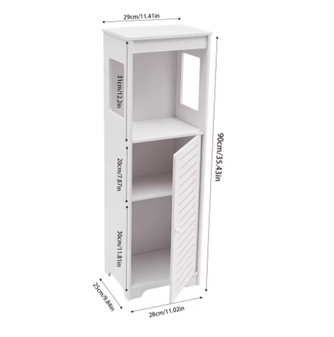 Badkamer Opbergkast Wit van PVC – Smalle Vloerstaande Kast met Deur en Planken 28 × 25 × 90 cm