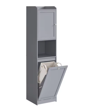 Hoge Badkamerkast met Afneembare Wasmand – Opbergkast met Planken en Deur 40 × 40 × 170 cm