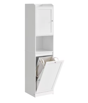 Hoge Badkamerkast met Afneembare Wasmand – Opbergkast met Planken en Deur 40 × 40 × 170 cm