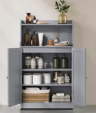 Badkamer Ladekast met 2 Deuren en Open Planken – Moderne Badkamer Garderobe met Verstelbare Vloeren