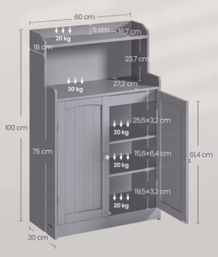 Badkamer Ladekast met 2 Deuren en Open Planken – Moderne Badkamer Garderobe met Verstelbare Vloeren