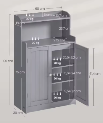 Badkamer Ladekast met 2 Deuren en Open Planken – Moderne Badkamer Garderobe met Verstelbare Vloeren