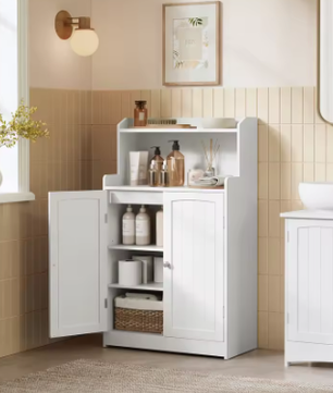 Badkamer Ladekast met 2 Deuren en Open Planken – Moderne Badkamer Garderobe met Verstelbare Vloeren