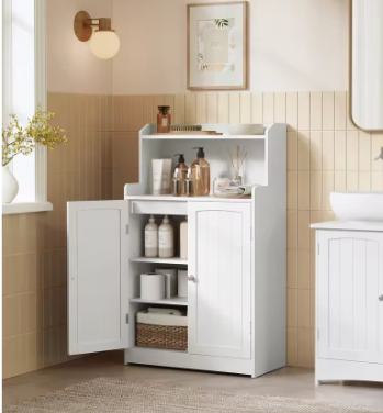 Badkamer Ladekast met 2 Deuren en Open Planken – Moderne Badkamer Garderobe met Verstelbare Vloeren