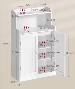 Badkamer Ladekast met 2 Deuren en Open Planken – Moderne Badkamer Garderobe met Verstelbare Vloeren